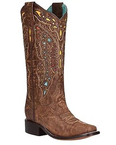 Pre-owned Corral Boots Corral Women's Butterfly Studded Inlay Western Boot - Square Toe - A4207 In Brown