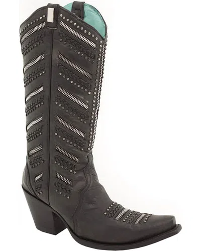 Pre-owned Corral Boots Corral Women's Chunky Zippered And Studded Cowgirl Boot Snip Toe - A2890 In Black