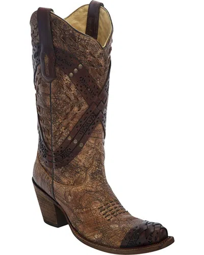 Pre-owned Corral Boots Corral Women's Cognac Braided Straps And Studs Cowgirl Boot Snip Toe - A2990