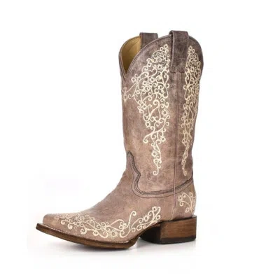 Pre-owned Corral Boots Corral Women's Crater Bone Embroidery Brown Square Toe Boots (a2663-ld)