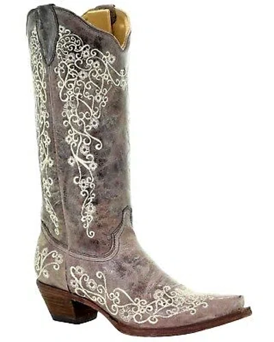 Pre-owned Corral Boots Corral Women's Crater With Bone Embroidery Western Boot - Snip Toe - A1094 10 In White