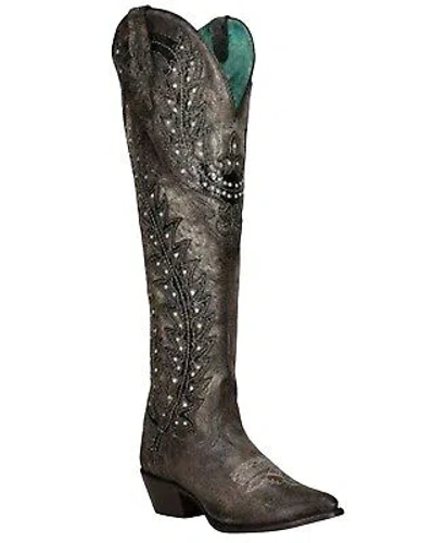 Pre-owned Corral Boots Corral Women's Crystal Western Boot - Pointed Toe - C3947 In Black