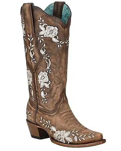 Pre-owned Corral Boots Corral Women's Embroidered Floral Western Boot - Snip Toe - Z5065 In Brown