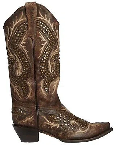 Pre-owned Corral Boots Corral Women's Embroidery And Studs Western Boot - Snip Toe - C3794 In Brown