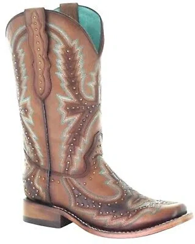 Pre-owned Corral Boots Corral Women's Embroidery And Studs Western Boot - Square Toe - C3688 In Brown