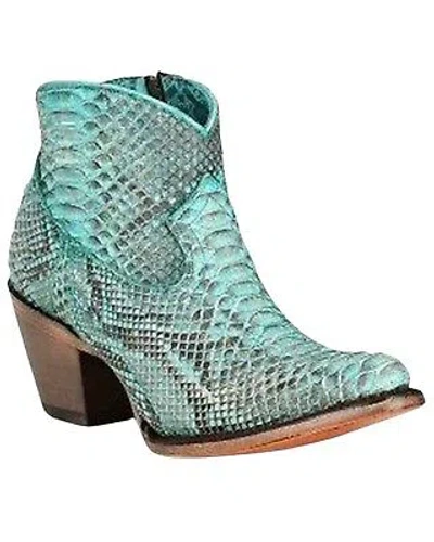 Pre-owned Corral Boots Corral Women's Exotic Full Python Booties - Snip Toe - A4323 In Blue