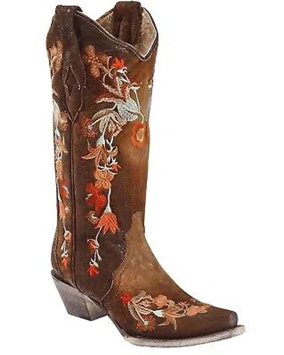 Pre-owned Corral Boots Corral Women's Floral Embroidered Lamb Western Boot - Snip Toe - A3597 In Brown