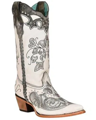 Pre-owned Corral Boots Corral Women's Floral Inlay Western Boot - Pointed Toe - C3935 In White