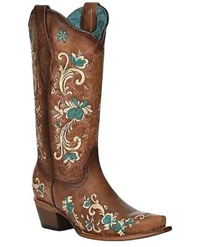 Pre-owned Corral Boots Corral Women's Floral Western Boot - Snip Toe - Z5144 In Brown
