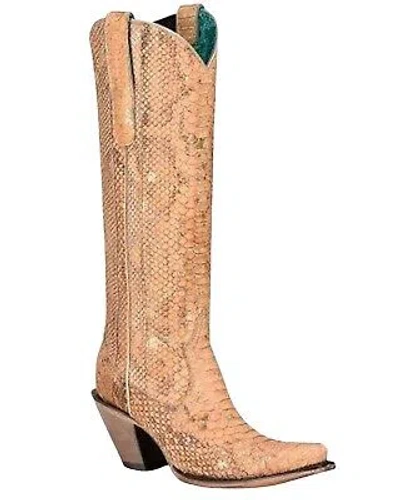 Pre-owned Corral Boots Corral Women's Full Exotic Python Tall Western Boot - Snip Toe - A4295 In Beige