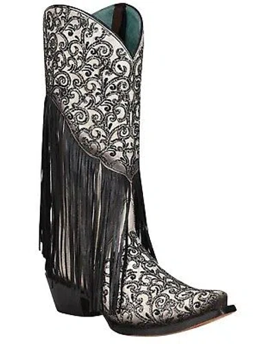 Pre-owned Corral Boots Corral Women's Glitter Fringe Western Boot - Snip Toe - C3877 In Black/white