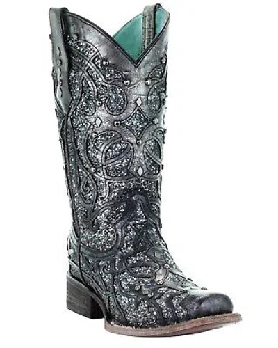 Pre-owned Corral Boots Corral Women's Glitter Inlay Western Boot - Square Toe - C3404 8 1/2 M In Black