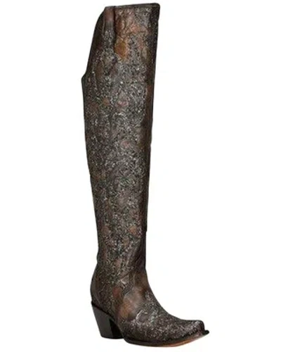 Pre-owned Corral Boots Corral Women's Glitter Overlay Tall Western Boot - Snip Toe - C3926 In Black