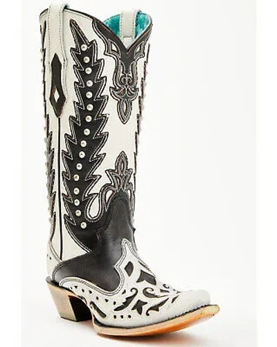 Pre-owned Corral Boots Corral Women's Inlay And Embroidered Western Boot - Snip Toe White 10 M