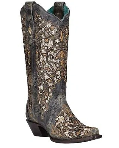Pre-owned Corral Boots Corral Women's Inlay And Studs Western Boot - Snip Toe - A4231 In Black