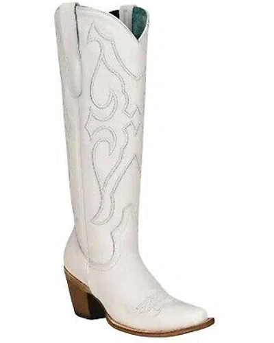Pre-owned Corral Boots Corral Women's Matching Stitch Pattern And Inlay Tall Western Boot Snip Toe In White