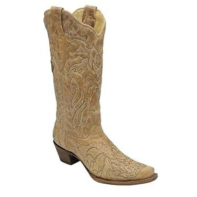 Pre-owned Corral Boots Corral Women's Saddle Brown Embroidered Cross And Crystals Snip Toe Boot A2839