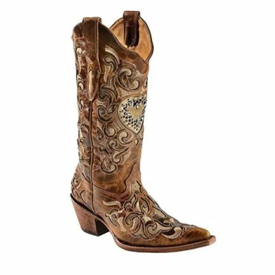 Pre-owned Corral Boots Corral Women's Sand Maipo Crystal Heart Pointed Toe Cowgirl Boots C1151 In Bomeno