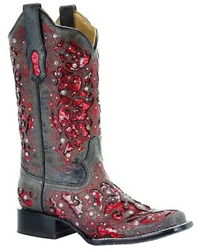 Pre-owned Corral Boots Corral Women's Sequin Inlay Western Boot - Square Toe - A3647 In Black