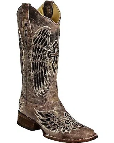 Pre-owned Corral Boots Corral Women's Sequin Wing And Cross Inlay Western Boot - Square Toe - A1197 In Black