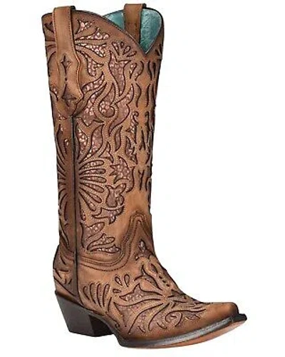 Pre-owned Corral Boots Corral Women's Shedron Inlay Western Boot - Snip Toe - C3813 In Brown