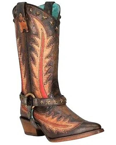 Pre-owned Corral Boots Corral Women's Star Studded And Harness Western Boot - Pointed Toe - C3945 In Black/grey