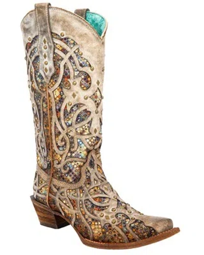 Pre-owned Corral Boots Corral Women's Taupe Inlay Western Boot - Snip Toe - C3409 6 M In Brown