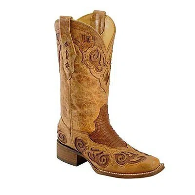 Pre-owned Corral Boots Corral Women's Teju Lizard Inlay Fashion Square Toe Rodeo Boots - A2638 In Antique Saddle