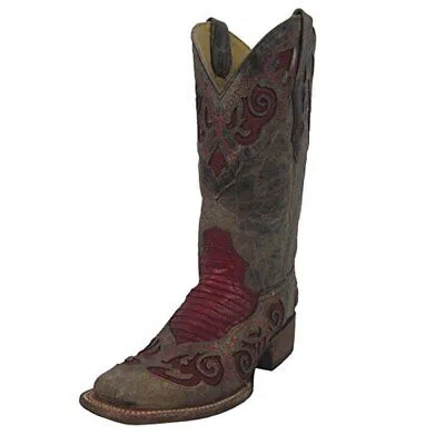 Pre-owned Corral Boots Corral Women's Teju Lizard Inlay Square Toe Cowgirl Boots A2619