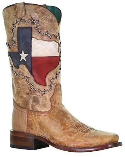 Pre-owned Corral Boots Corral Women's Texas Flag Shaft Western Boot - Broad Square Toe - A4103 In Brown
