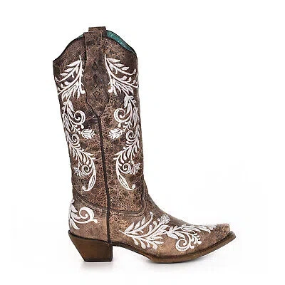 Pre-owned Corral Boots Corral Womens A3753 Brown Leather 13in Glow In The Dark Fashion Boots