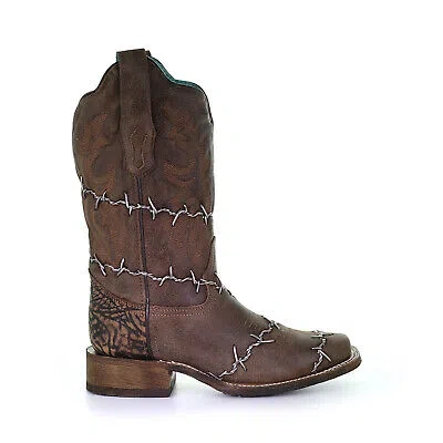 Pre-owned Corral Boots Corral Womens Barbed Wire Cowboy Boots Leather Chocolate In Brown
