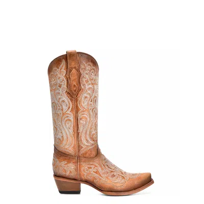 Pre-owned Corral Boots Corral Womens Blue Luminescent Embroidery Crackled Straw Cowhide Cowboy Boots