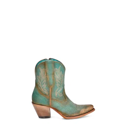 Pre-owned Corral Boots Corral Womens Embroidery J Toe Zipper Mint Cowhide 8in Ankle Boots In Green