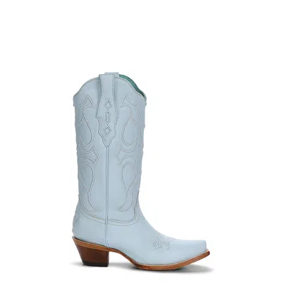 Pre-owned Corral Boots Corral Womens Embroidery Snip Toe Baby Blue Cowhide 13in Cowboy Boots