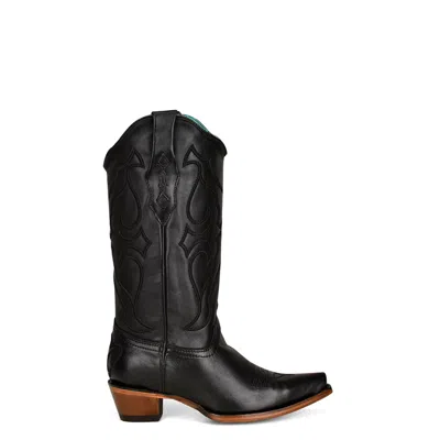 Pre-owned Corral Boots Corral Womens Embroidery Snip Toe Z5072 Black Cowhide 13in Cowboy Boots