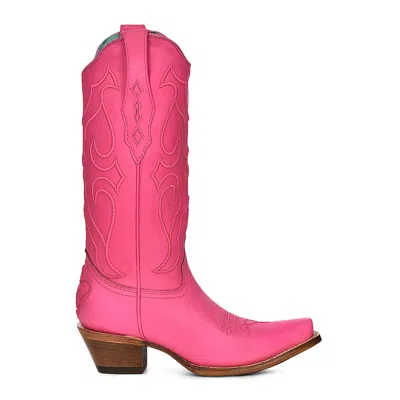 Pre-owned Corral Boots Corral Womens Embroidery Snip Toe Z5138 Fuchsia Cowhide 13in Cowboy Boots In Pink
