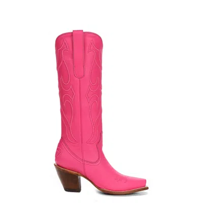 Pre-owned Corral Boots Corral Womens Embroidery Tall Top Snip Fuchsia Cowhide 15in Cowboy Boots