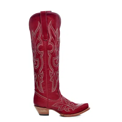 Pre-owned Corral Boots Corral Womens Embroidery Tall Top Snip Toe Red Cowhide 17in Cowboy Boots