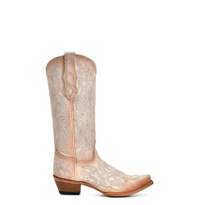 Pre-owned Corral Boots Corral Womens Pink Luminescent Embroidery Crackled Straw Cowhide Cowboy Boots