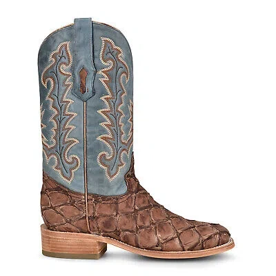 Pre-owned Corral Boots Corral Womens Pirarucu Cowboy Boots Leather Brown/blue
