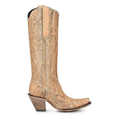 Pre-owned Corral Boots Corral Womens Python Cowboy Boots Snake Honey In Yellow