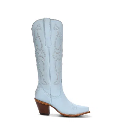 Pre-owned Corral Boots Corral Womens Tall Embroidery Snip Toe Baby Blue Cowhide 15in Cowboy Boots
