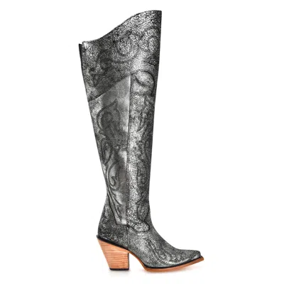 Pre-owned Corral Boots Corral Womens Tall Metallized Scrunchable Silver Cowhide 22in Cowboy Boots