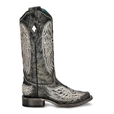 Pre-owned Corral Boots Corral Womens Wings Cross Cowboy Boots Leather Black
