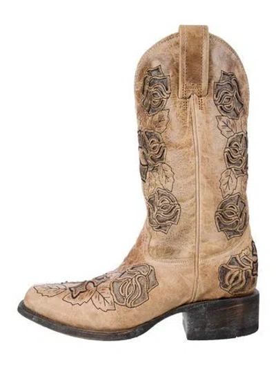 Pre-owned Corral Boots Embossed Leather Animal Print Western Boots In Neutral