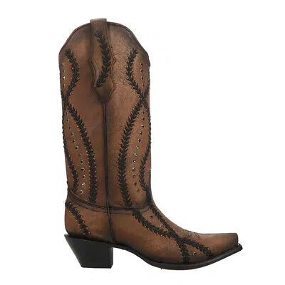 Pre-owned Corral Boots Embroidered Crystal Studded Snip Toe Cowboy Womens Brown Casual Bo