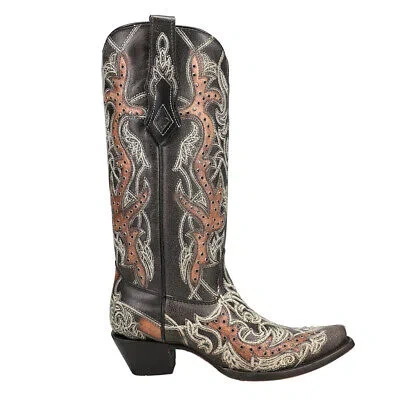 Pre-owned Corral Boots Embroidery Crystals Snip Toe Cowboy Womens Black, Brown Casual Bo
