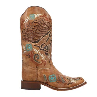 Pre-owned Corral Boots Floral Inlay Embroidery Iridescent Square Toe Cowboy . Womens Size In Brown