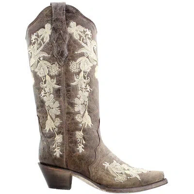 Pre-owned Corral Boots Floral Rhinestone Embroidery Snip Toe Cowboy Womens Brown Casual B